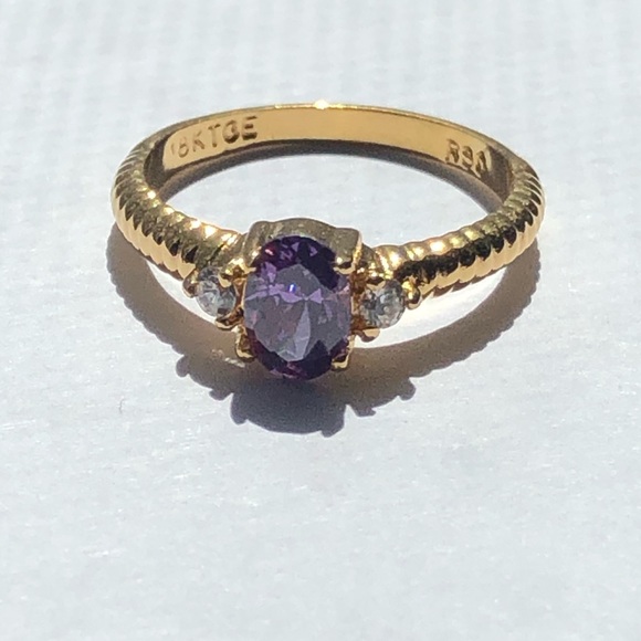 Vintage Amethyst Austrian Crystal 18KYPG Ring - Picture 2 of 3